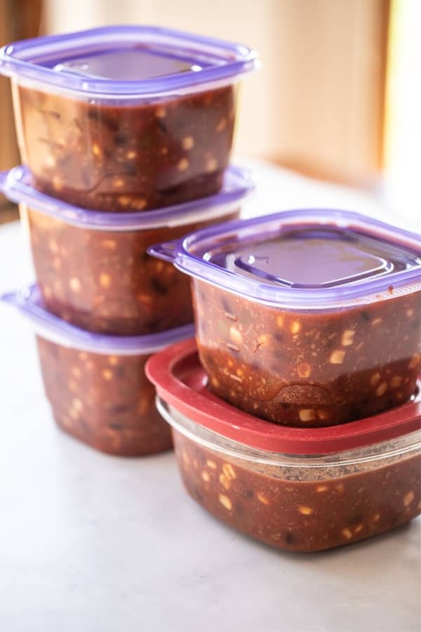 how to freeze Taco Soup Recipe ready to go into the freezer, packed into tupperware and cooled to room temp.