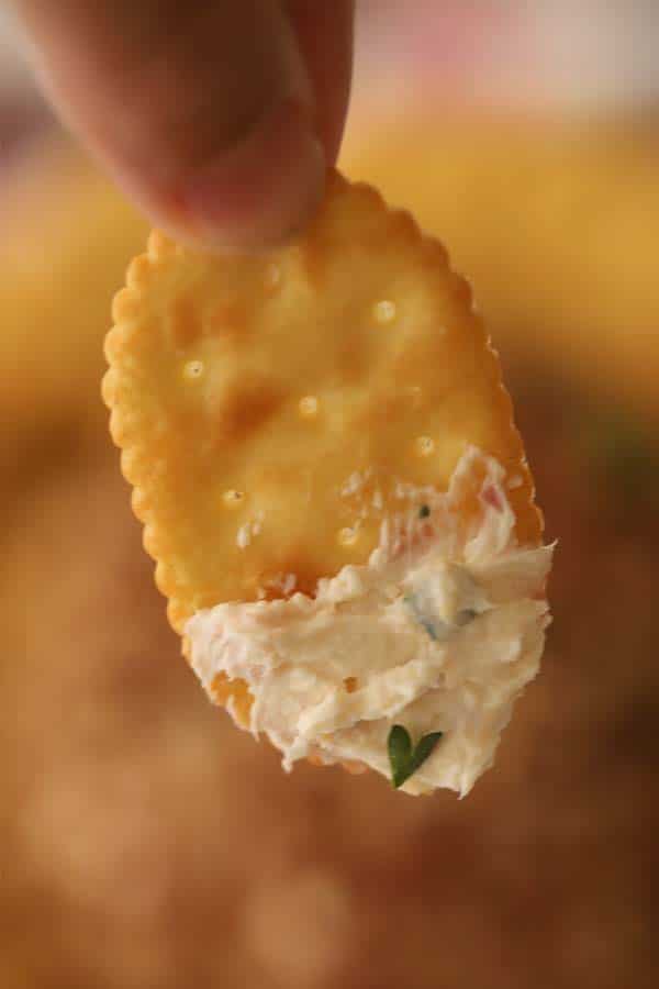 Simple cheese ball recipe on a cracker