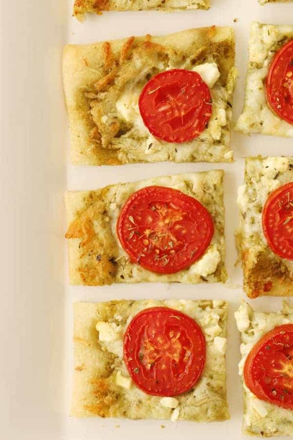 3 cheese pesto tomato flatbread recipe