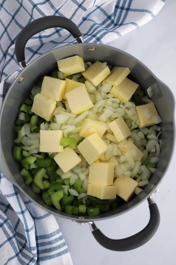 onions, celery, butter in a po