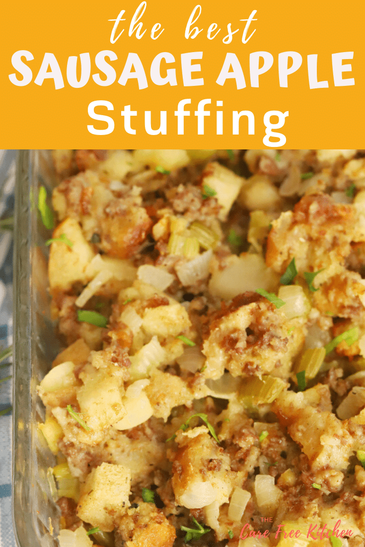 pinterest pin for the best apple stuffing recipes, by the carefree kitchen
