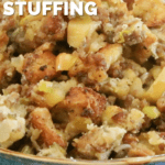 pinterest pin for sausage and apple stuffing recipe