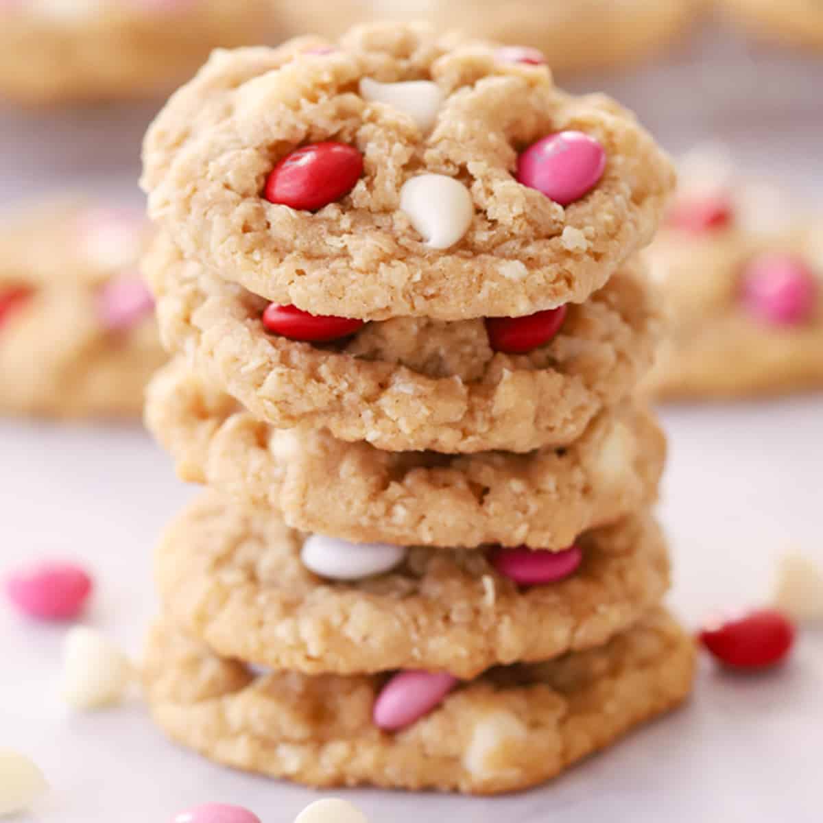 White chocolate chips coconut cookies stacked