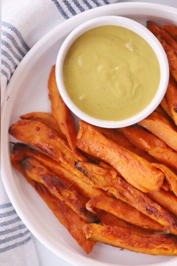Homemade sweet potato fries with dipping saucew