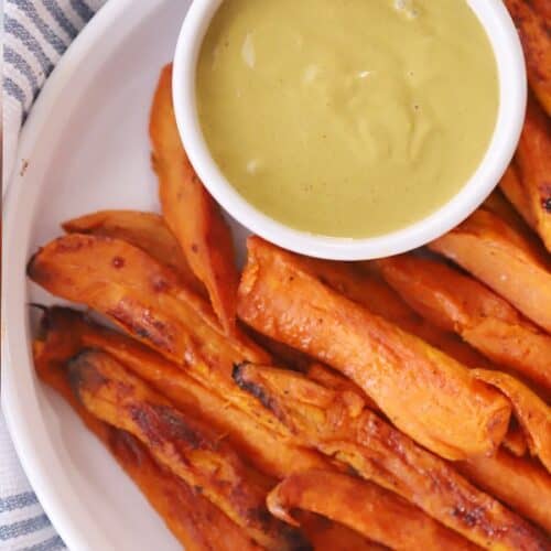 Homemade sweet potato fries with dipping saucew