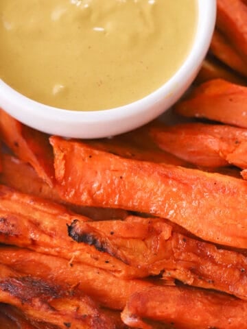 Homemade sweet potato fries with dipping sauce
