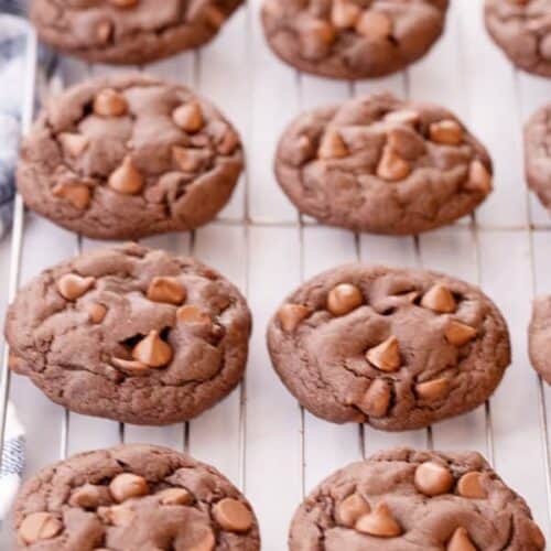 homemade cake mix chocolate cookies on a baking sheet