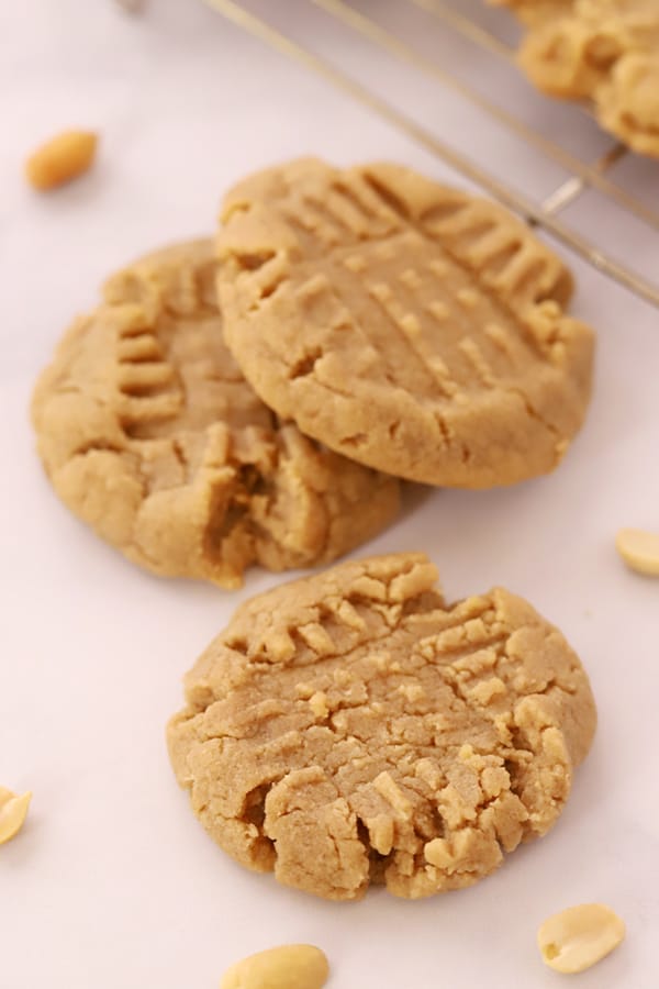 Peanut Butter cookies with criss cross fork marks; peanut butter cup cookies.