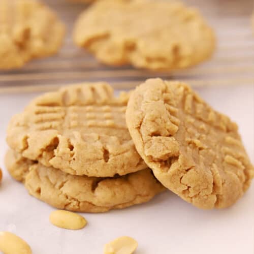 Peanut Butter Cookies with criss cross marksstacked