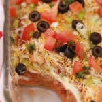 cold 7 layer bean dip, easy appetizer