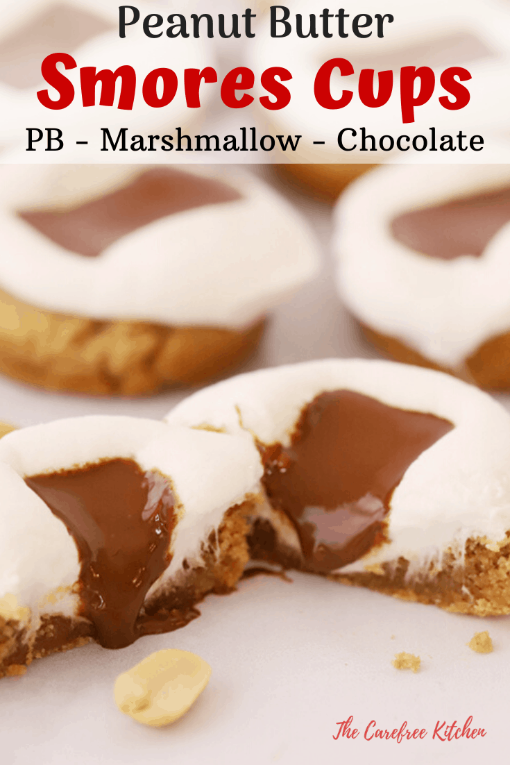 pinterest pin for peanut butter s'mores cups
