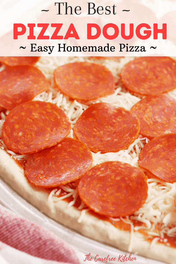 Pinterest pin for homemade pizza dough and how to make homemade pizza