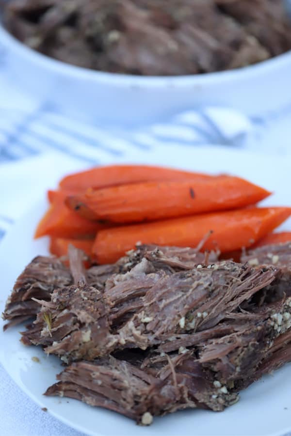 venison roast with cooked carrots on a plate
