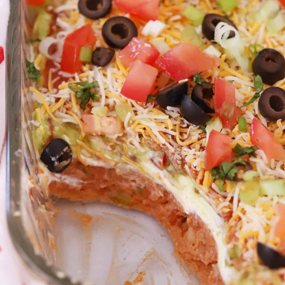 cold 7 layer bean dip, easy appetizer
