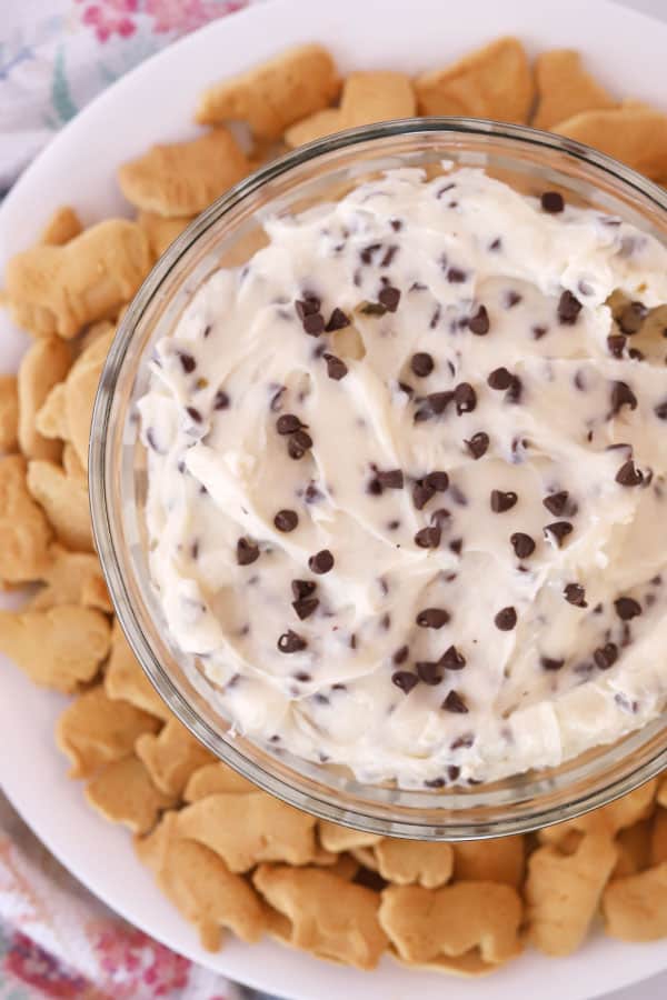chocolate chip cheesecake dip served with graham crackers
