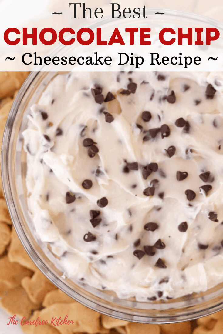 pinterest pin for chocolate chip cheesecake dip