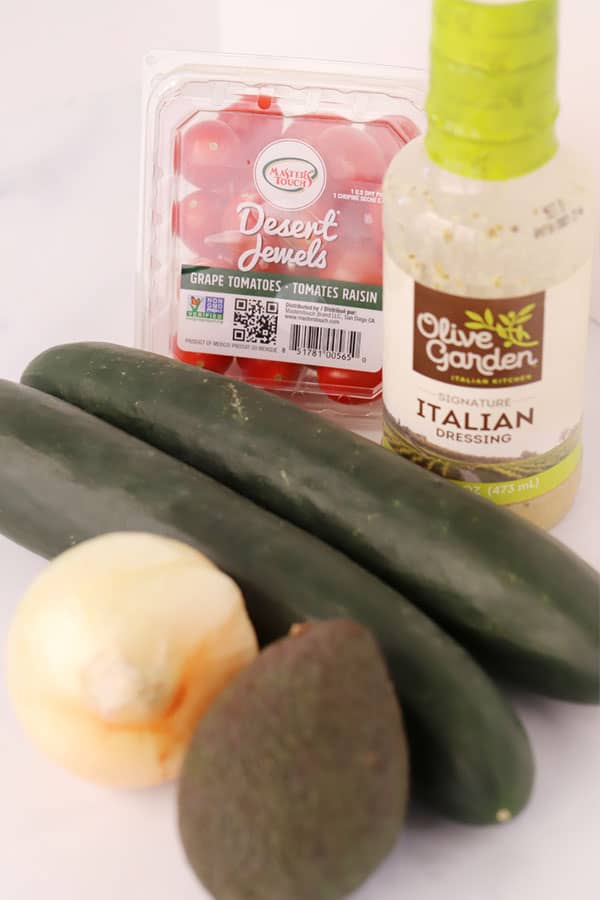 Ingredients to make Cucumber salad with italian dressing. Best avocado salad recipe. 
