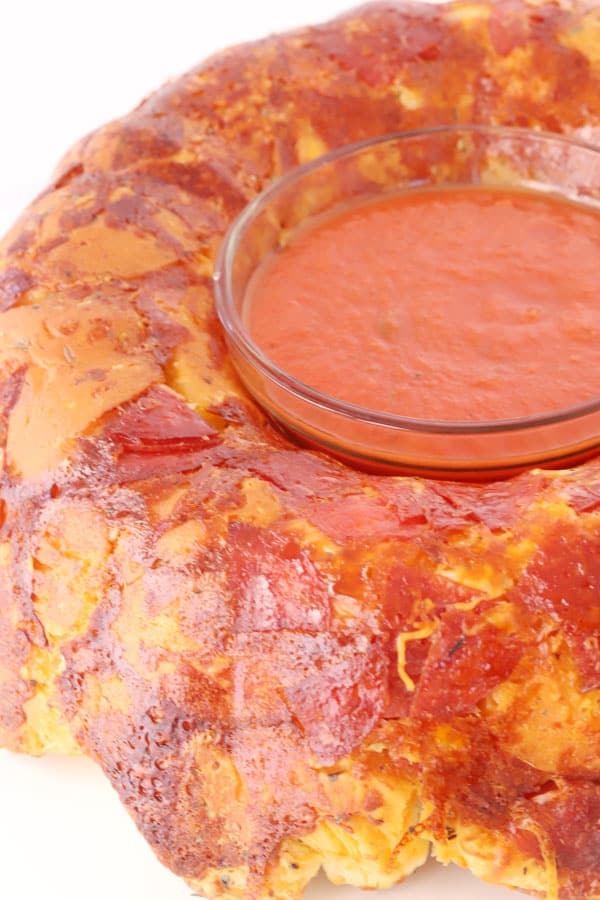 pizza monkey bread, baked and served with marinara sauce.