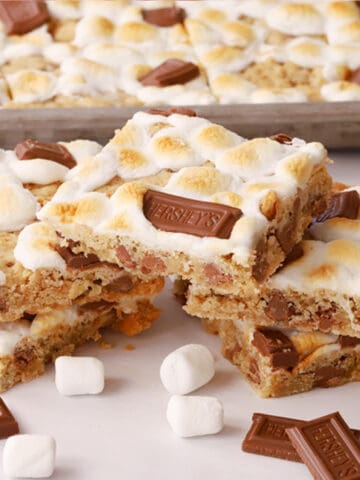 smores cookie bars stacked