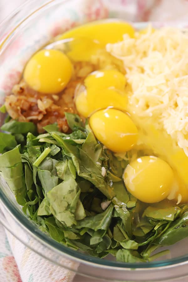 ingredients for feta and spinach quiche