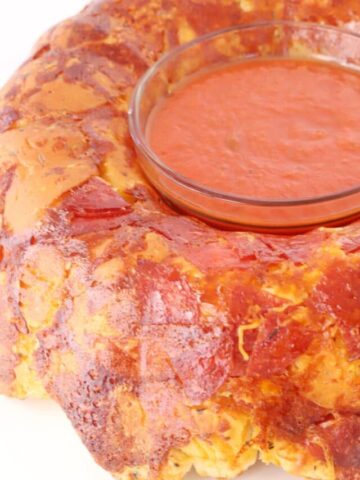 pizza monkey bread, baked and served with marinara sauce.