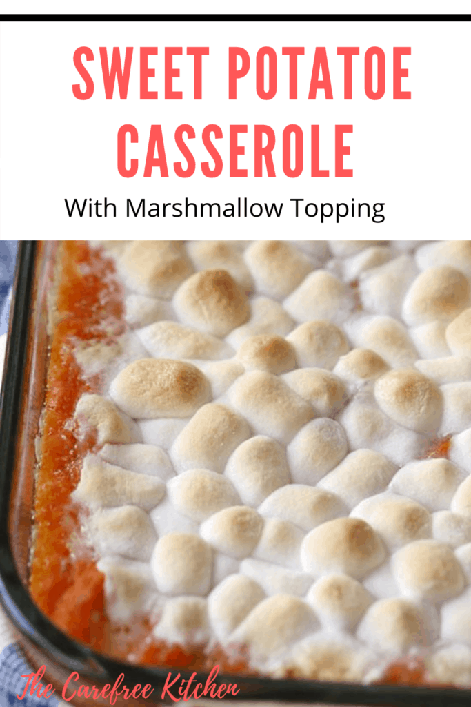 Sweet Potato casserole topped with marshmallows.