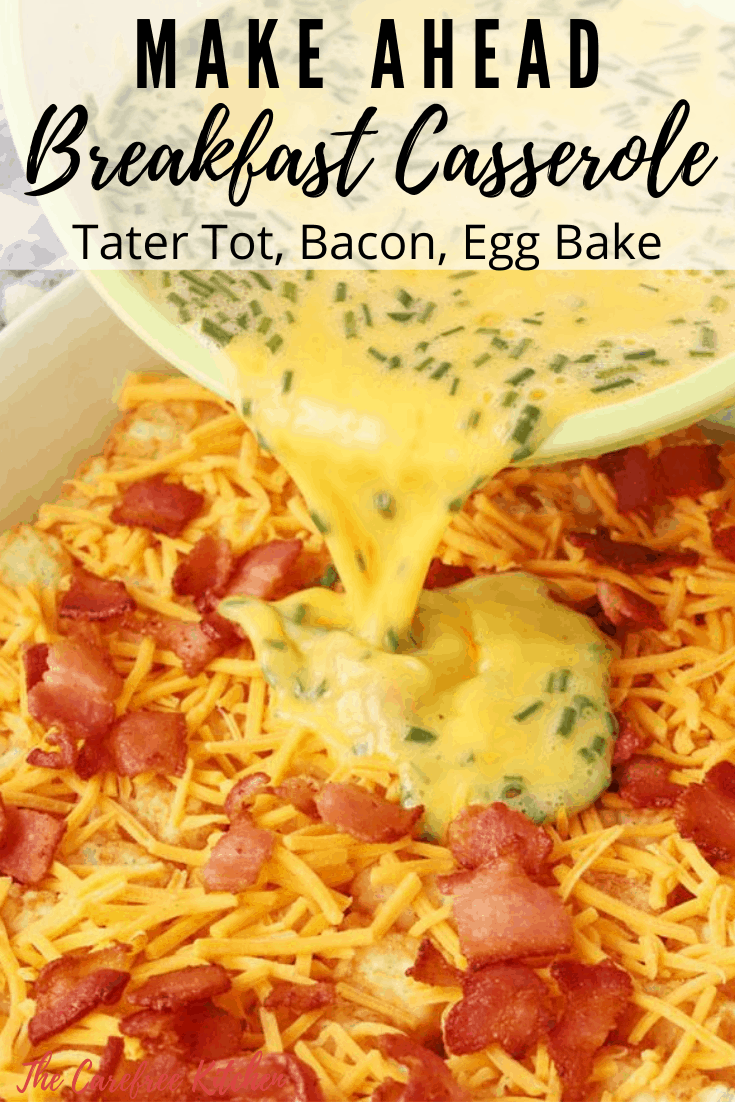 pinterest pin for tater tot breakfast casserole, breakfast tater tot casserole, easy tater tot breakfast casserole.