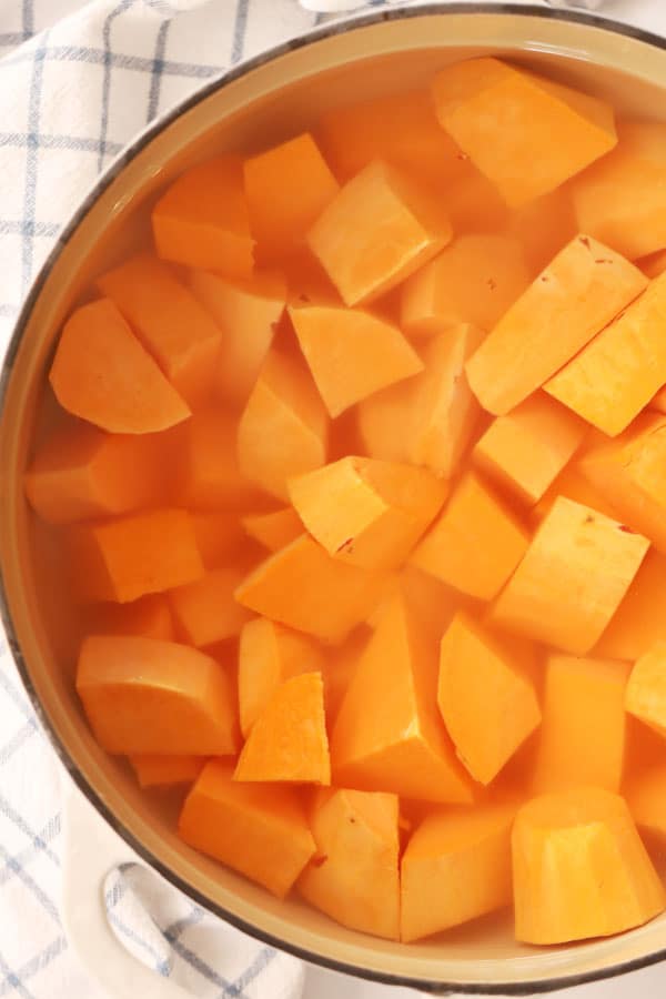 sweet potatoes mash easy cooking in a pot with water