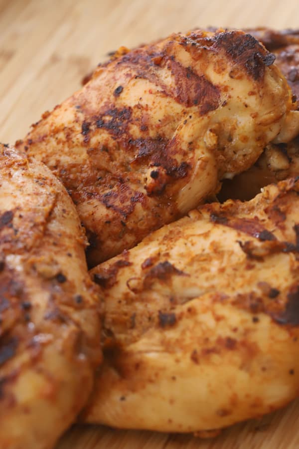 Chipotle chicken copycat recipe on a wood cutting board