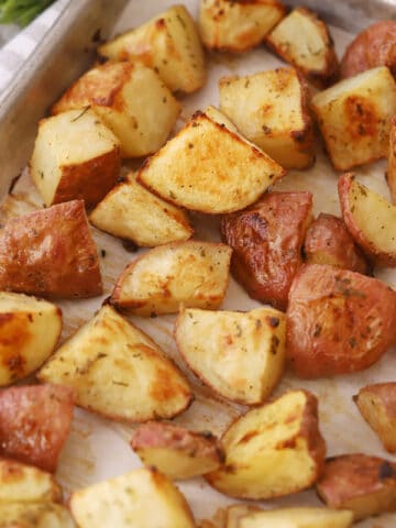 ranch potatoes on a baking sheet, recipe for ranch potatoes.