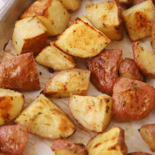 ranch potatoes on a baking sheet, recipe for ranch potatoes.