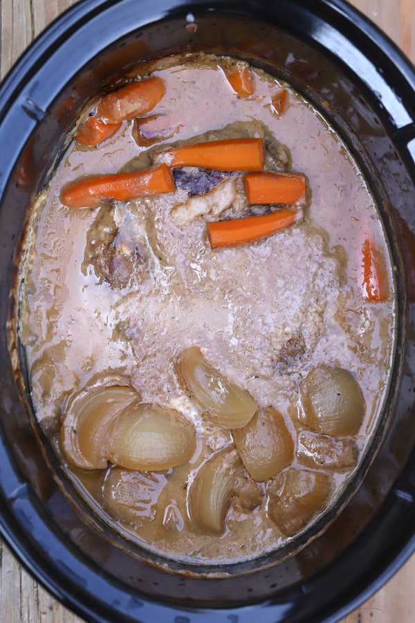 slow cooker pot roast in a slow cooker