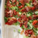 blt dip with bacon on top, an easy bacon appetizer