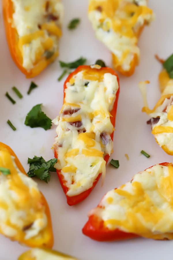 cheesey stuffed peppers, bell peppers stuffed with cream cheese