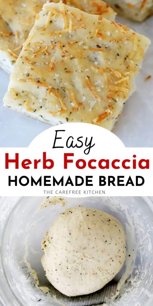 A slice of herb focaccia bread.