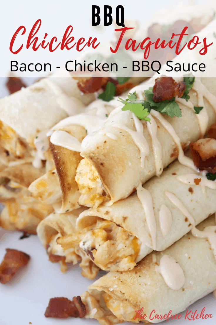 Pinterest pin for BBQ Chicken Taquitos. 