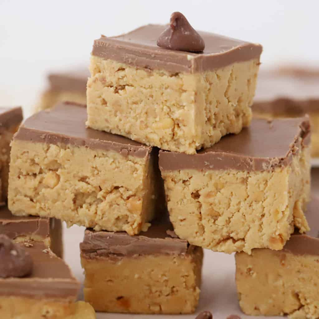 homemade peanut butter bars, easy not bake recipe