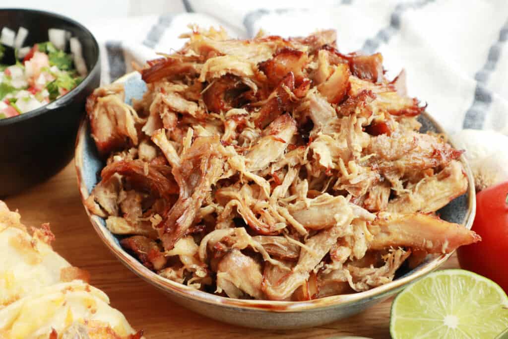 crispy slow cooker carnitas in a bowl, an easy slow cooker recipe