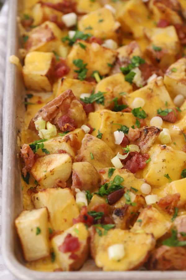garlic and herb roasted potatoes with cheese, cheesy red potatoes recipe.