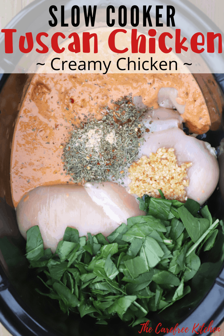 Pinterest pin for Slow Cooker Tuscan Chicken.