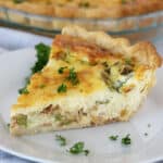 bacon asparagus Quiche on a plate, ready to be served warm or cold.