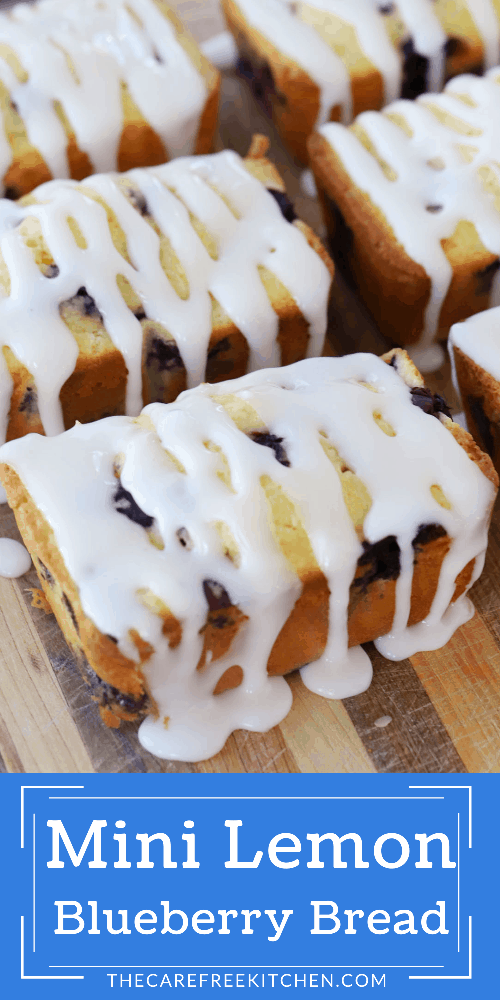 lemon blueberry bread on a wooden cutting board