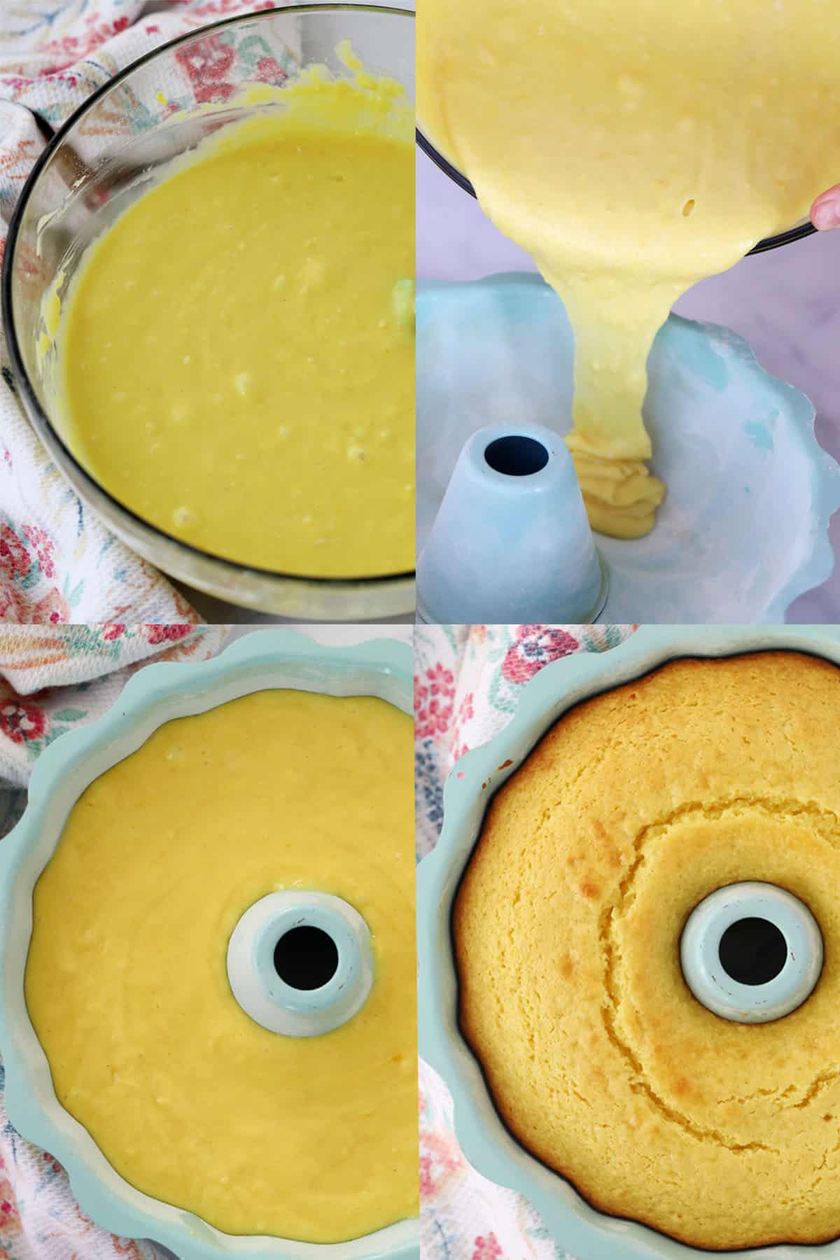 step by step instructions showing how to make a bundt cake from scratch