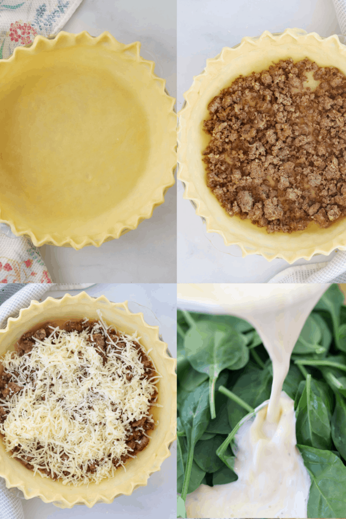 sausage and spinach quiche process image, how to make a sausage quiche