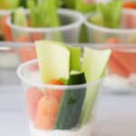mini veggie cups with ranch dressing in the bottom