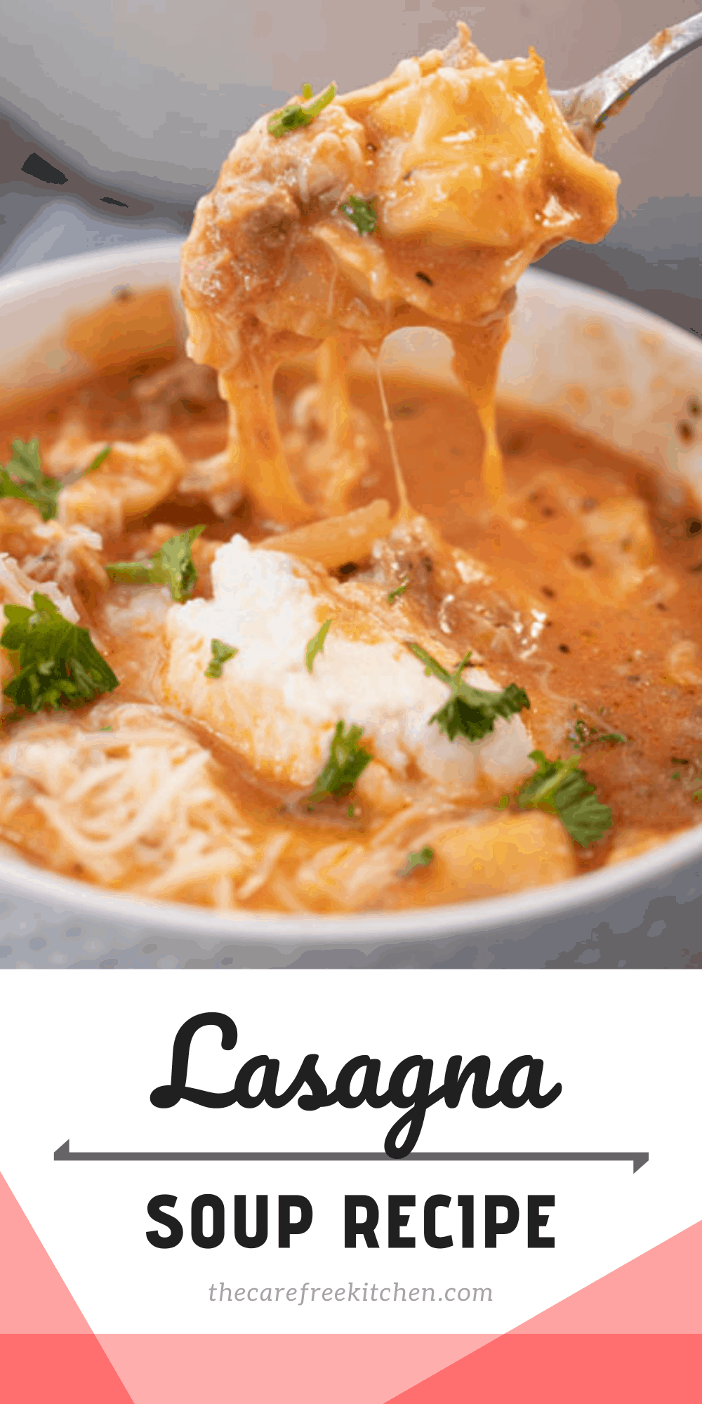 Lasagna Soup, easy Recipe- served in a large white bowl with cheese on top. 