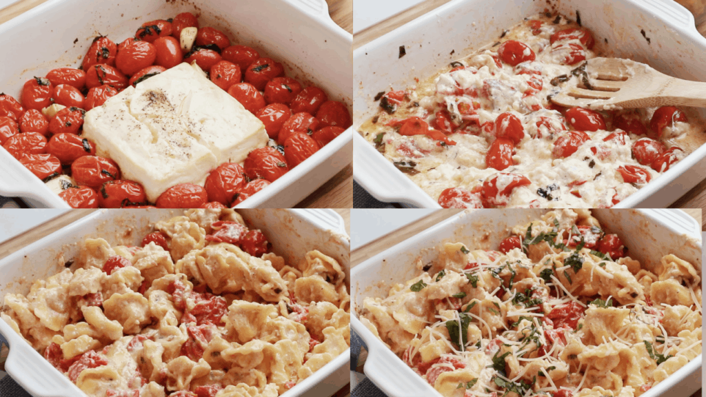 step by step how to make tomato feta pasta recipe, a  tiktok tomato feta pasta
