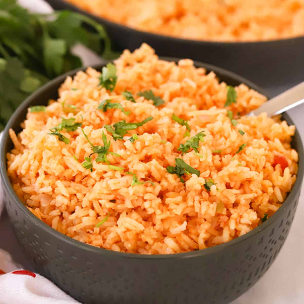 Mexican rice with salsa or Spanish Rice recipe in a bowl, an easy rice recipe, spanish rice recipe salsa