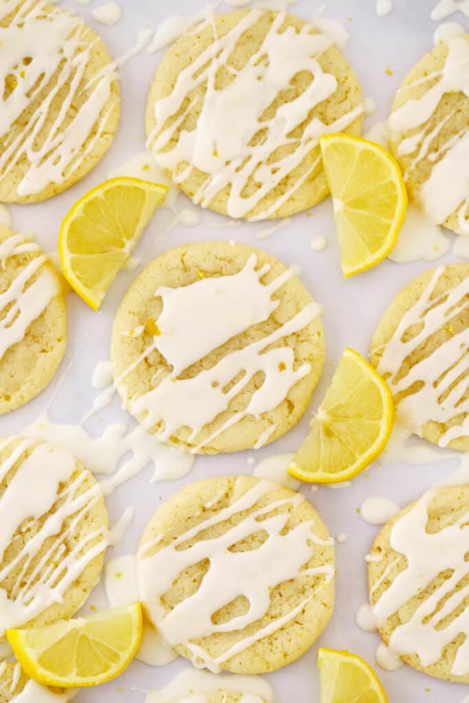 Lemon cookie icing drizzle all over this recipe for lemon cookies.