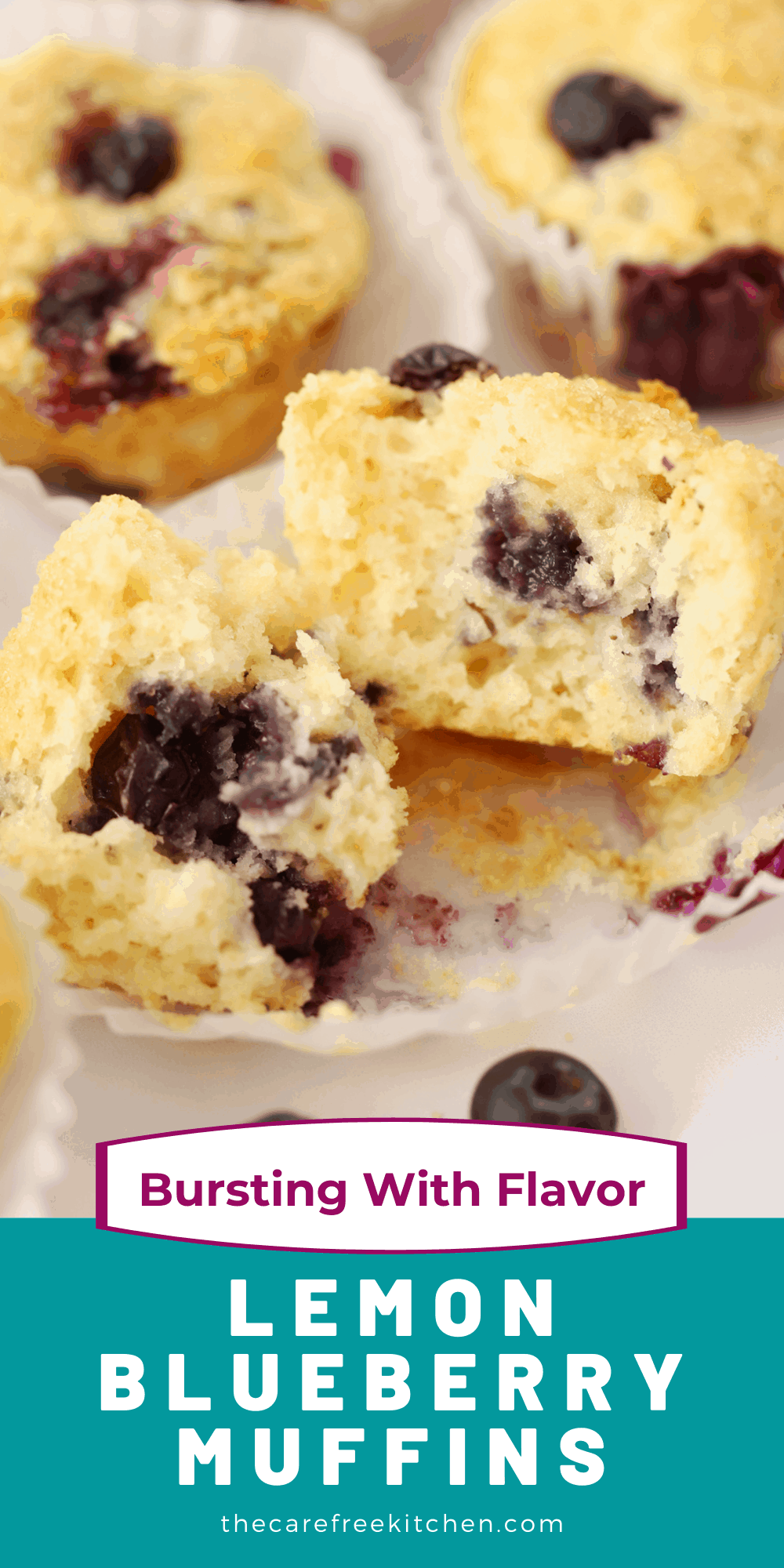 lemon blueberry muffins with sugar crusted top.